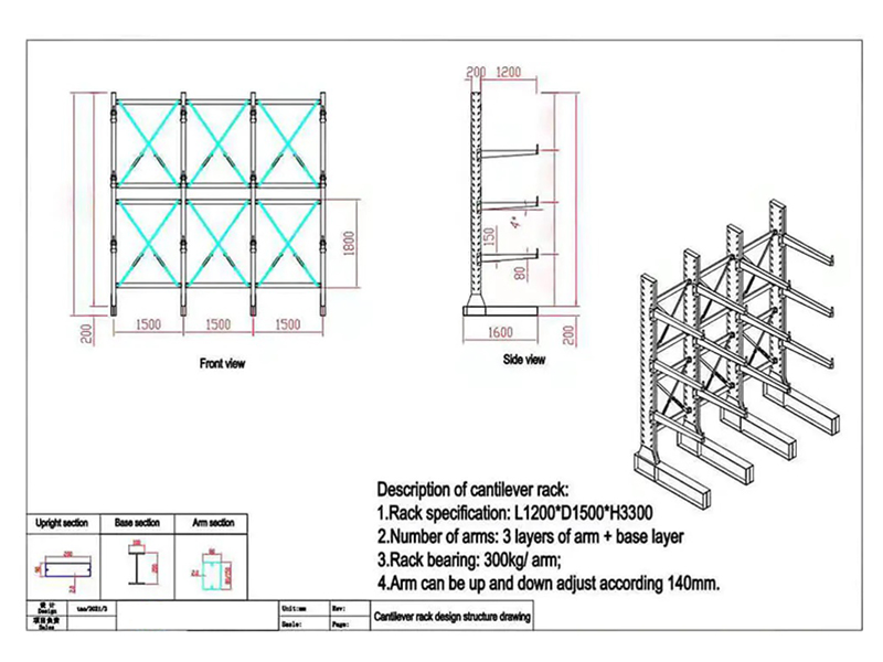 Dessin structurel de rack en porte-à-faux