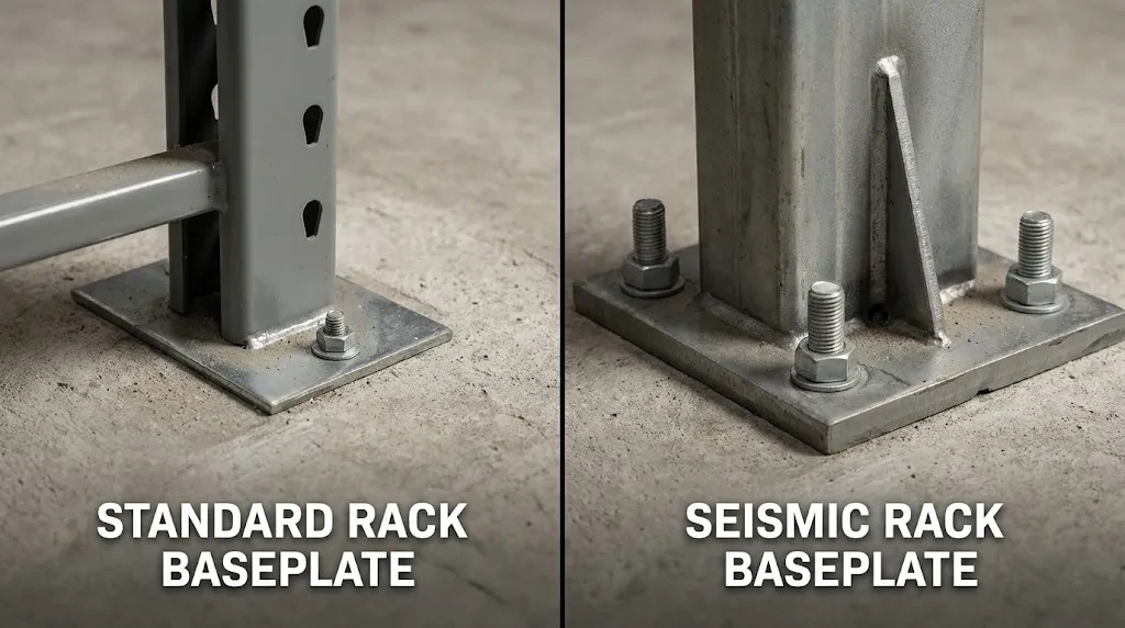 Seismic vs standard rack baseplate and anchor comparison