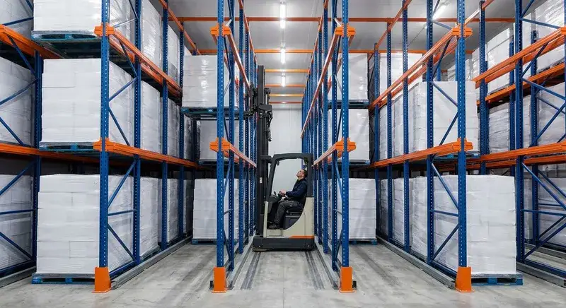 Drive In Racking with forklift entering deep lane for high density storage