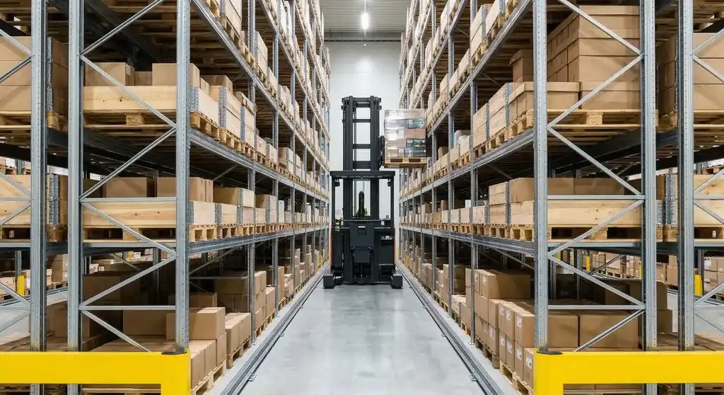 VNA Very Narrow Aisle Racking in modern warehouse VNA Very Narrow Aisle Racking in modern warehouse