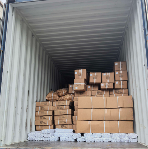 Aceally custom metal display stand shipment loaded into an export container